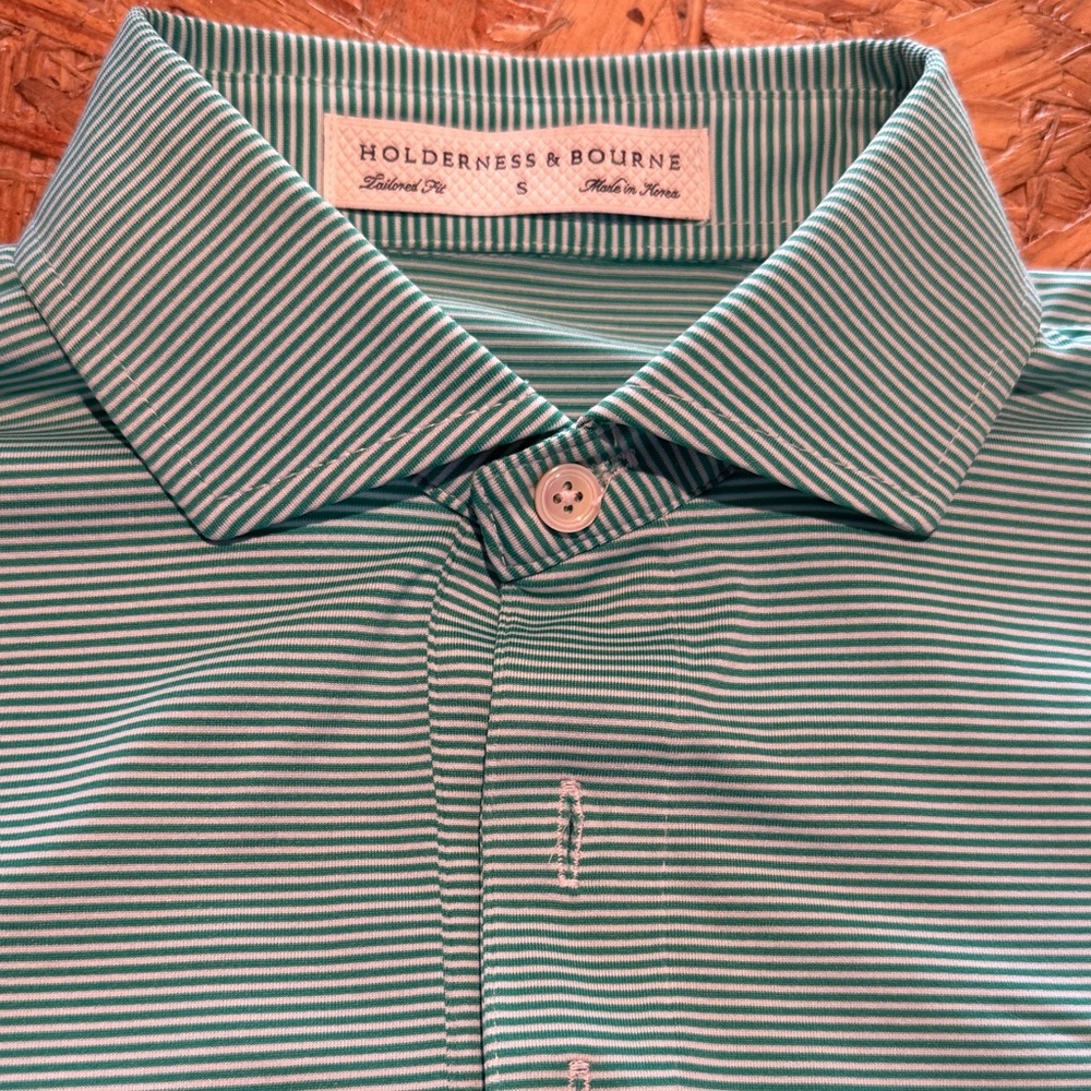 Holderness & Bourne Men's Green Striped Shirt SZ S